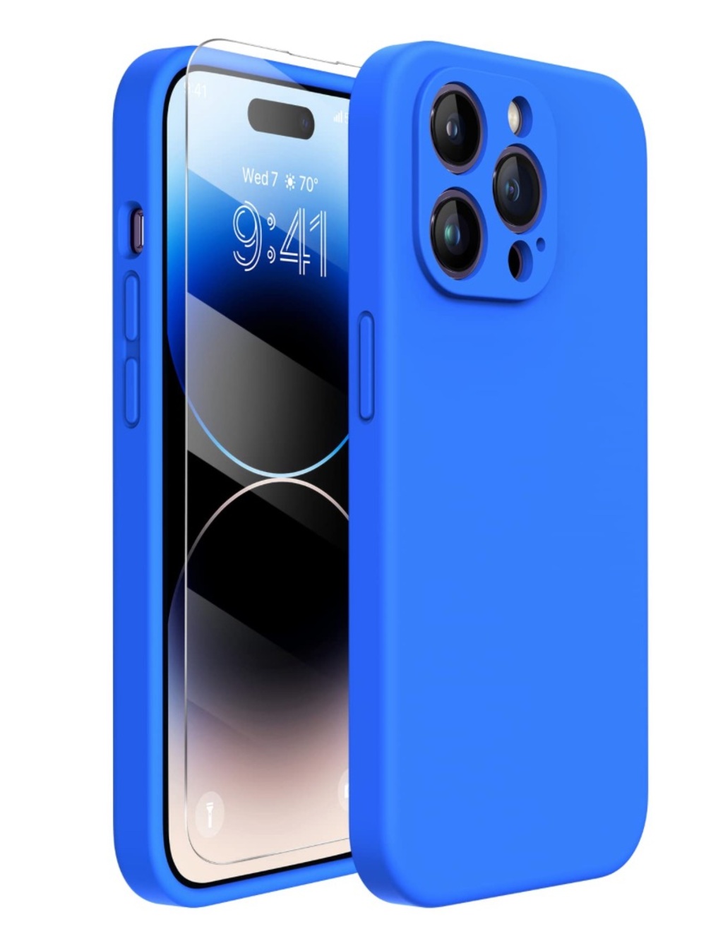 iPhone 14 Pro Silicone Case with Screen Protector - BLUE